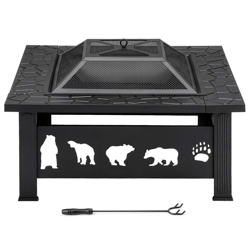 32 Inch Square Metal Patio Fire Pit Table Z402