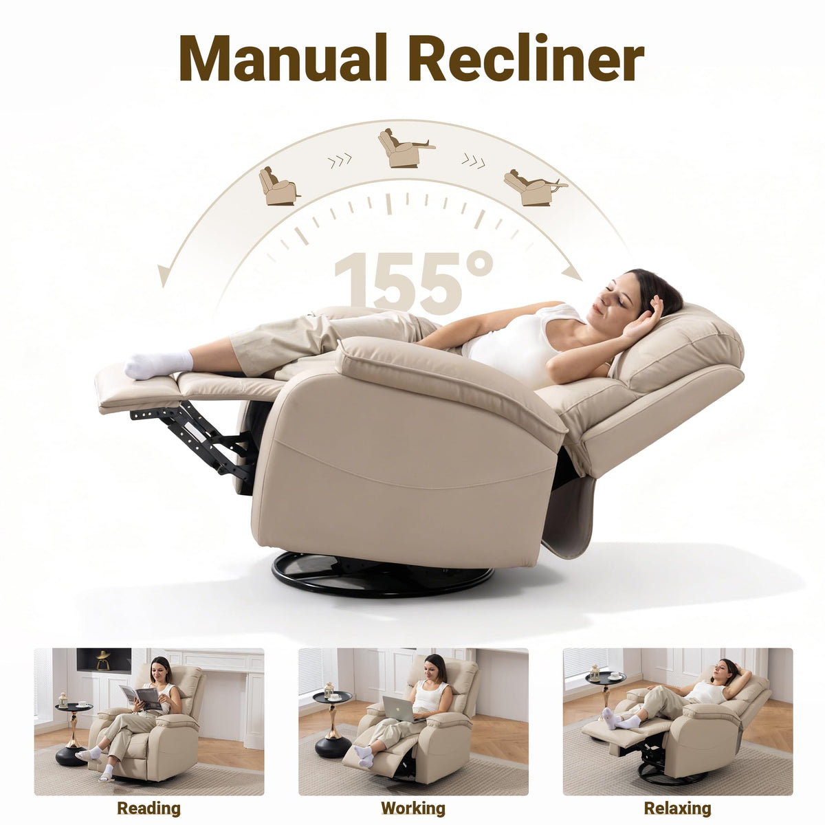 Beige Leather Swivel Rocking Recliner Chair Y425055