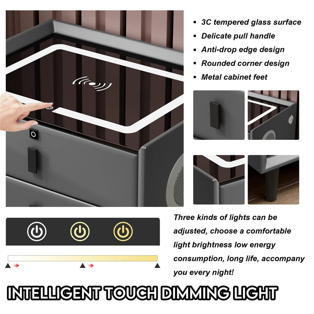 Orange 3 Drawer Nightstand with Wireless Charging Station and USB Charging F208