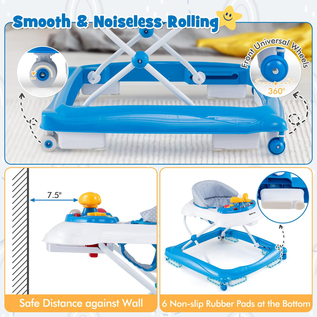 Blue 5 in 1 Foldable Baby Walker with Wheels F244