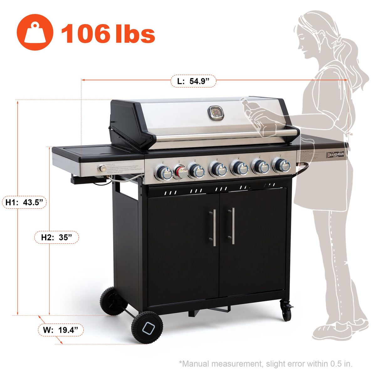6-Burner Propane Gas Grill with Infrared Sear Side Burner U306
