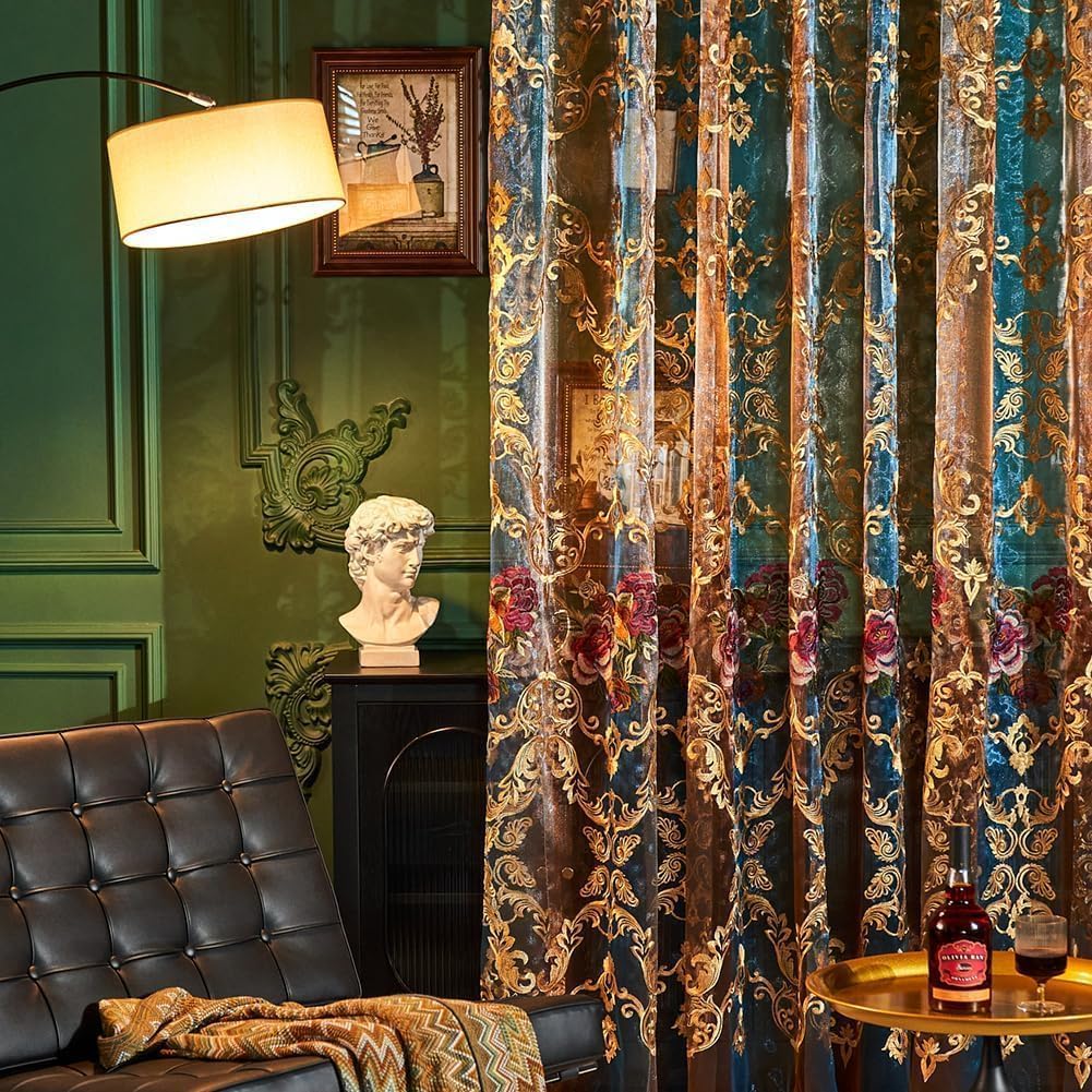 Embroidered Sheer Curtains with Floral Patterns 100"W x 84"L A972730