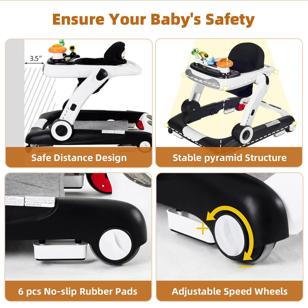 Foldable Adjustable Baby Walker with Wheels and Bouncer B117