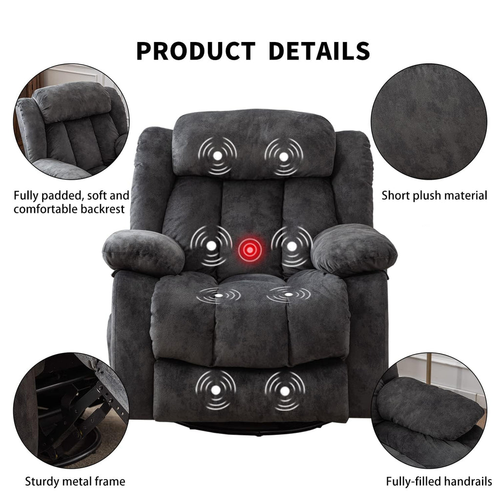 Grey Manual Swivel Rocker Recliner with Heat and Vibration J67647
