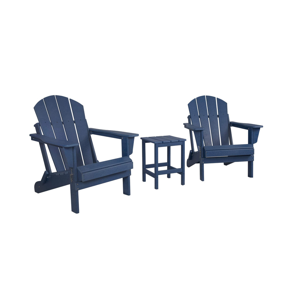 Navy Blue 3-Pieces Adirondack Chairs Set with Side Table I5605
