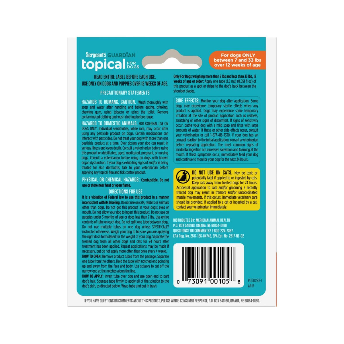 Flea & Tick Topical Dogs 7-33 lbs 3-Month G833656