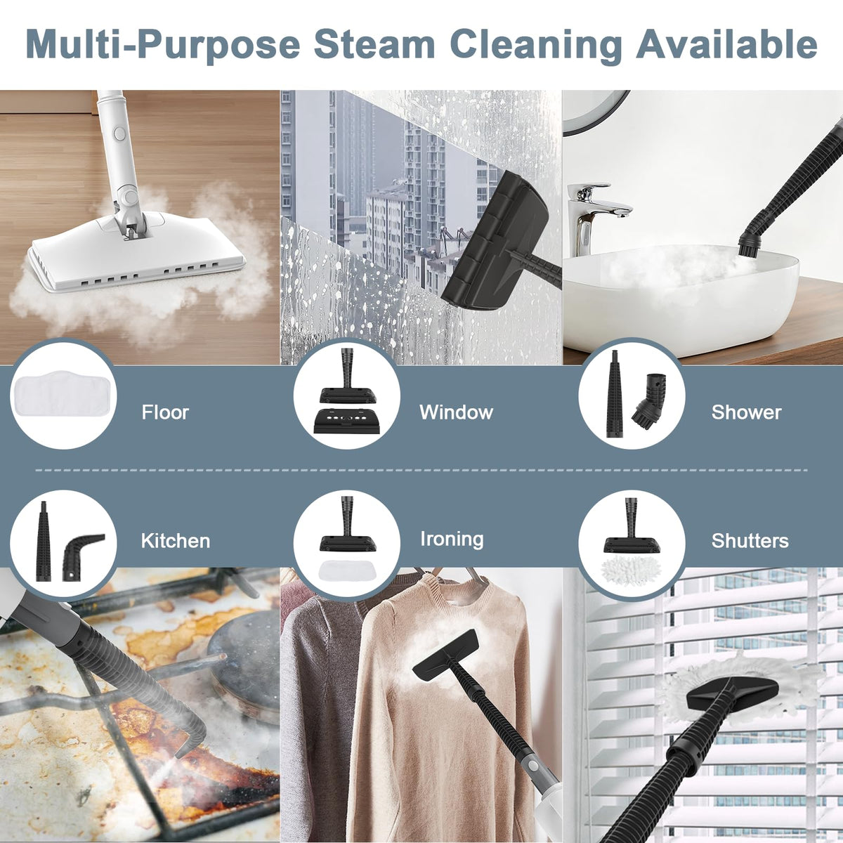 1200W Rotatable Steam Mop with 2 Modes, 400ML Tank, 23FT Cord P813