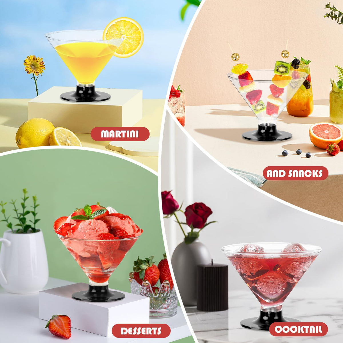 25 PCS 5oz Clear Plastic Martini Glasses I3245