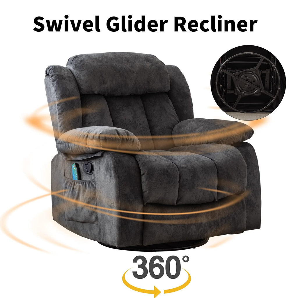Grey Manual Swivel Rocker Recliner with Heat and Vibration J67647