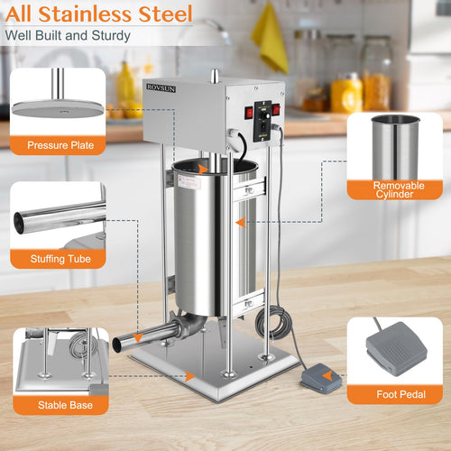 15L Electric Stainless Steel Sausage Stuffer with 5 Stuffing Tubes T847857