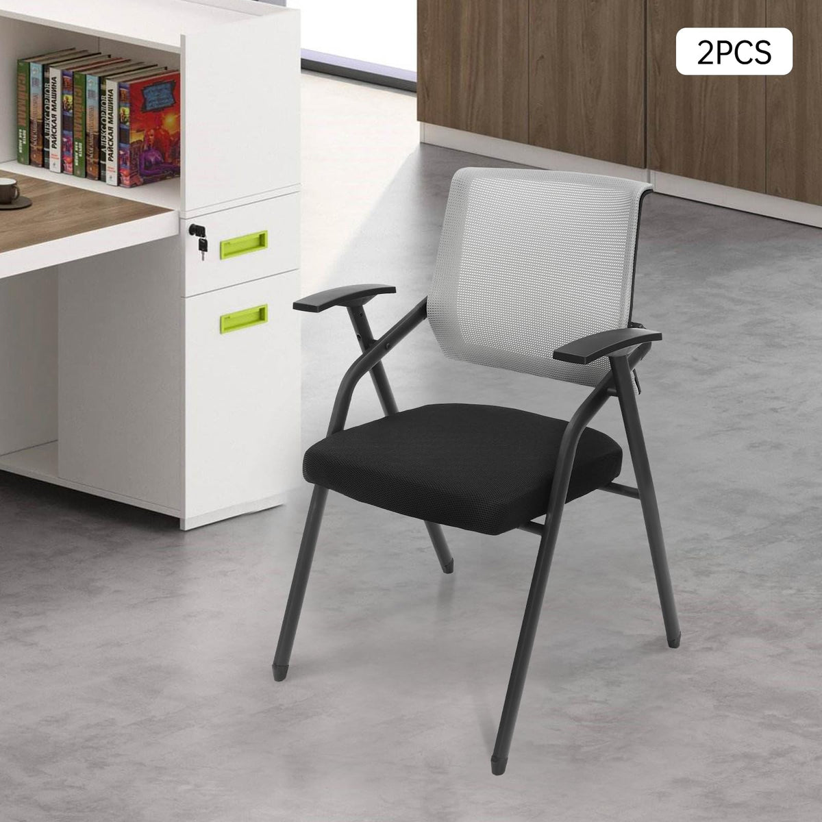 Grey Mesh Back Stacking Arm Chairs U5955