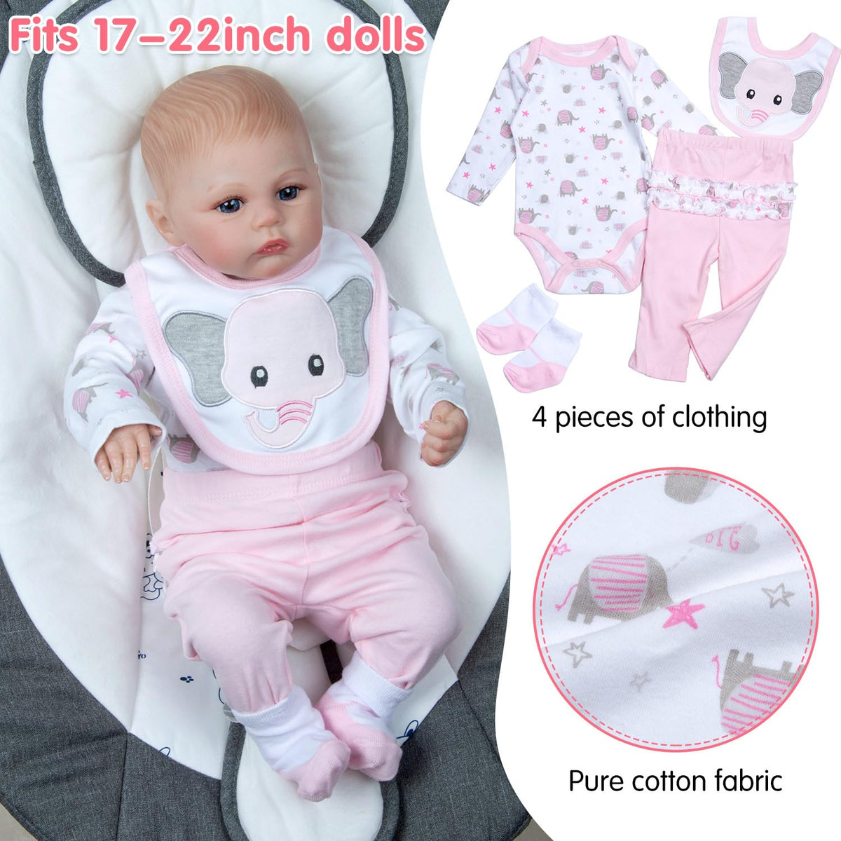Reborn Baby Doll Clothes with Bassinet for 18-22 Inch Dolls N946102