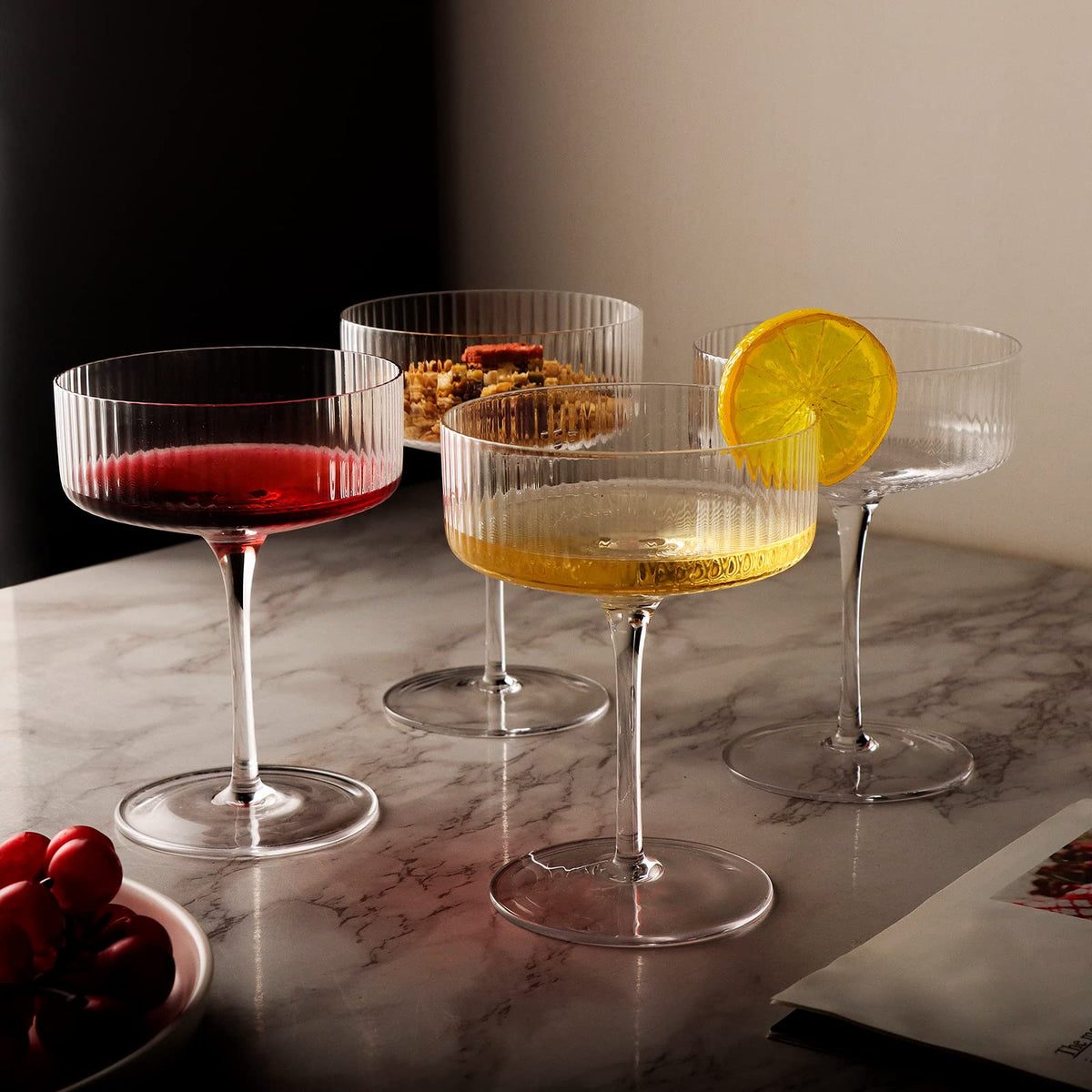 6 Pcs 10 oz Ribbed Coupe Cocktail Glasses Y165372