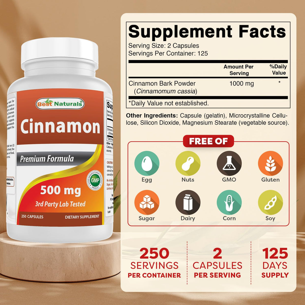 Cinnamon 500 mg 250 Capsules Pack of 2 D7559