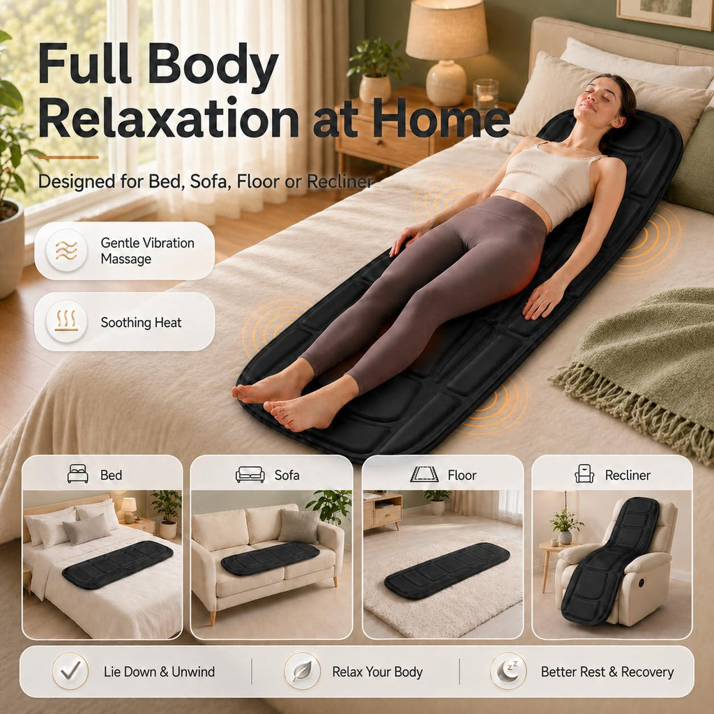 Heated Vibration Full Body Massage Mat with Lumbar Support Cushion O390799