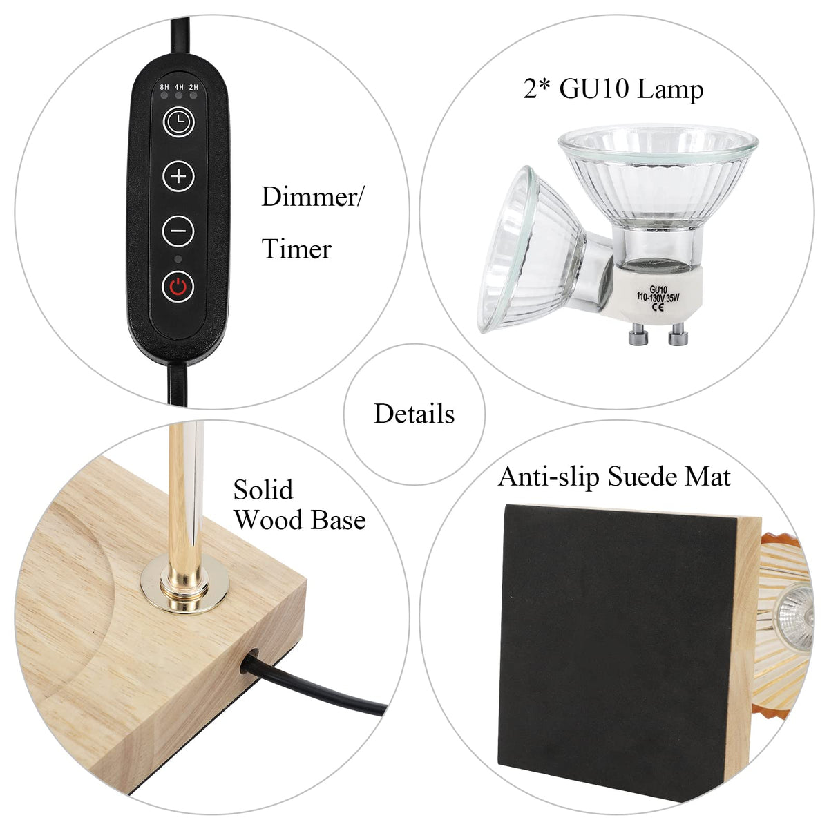 Dimmable Candle Warmer Lamp with Timer Wood Base P880953