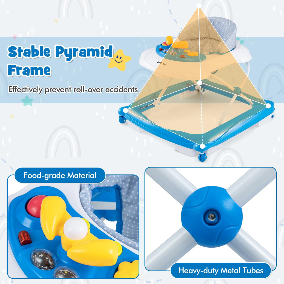 Blue 5 in 1 Foldable Baby Walker with Wheels F244