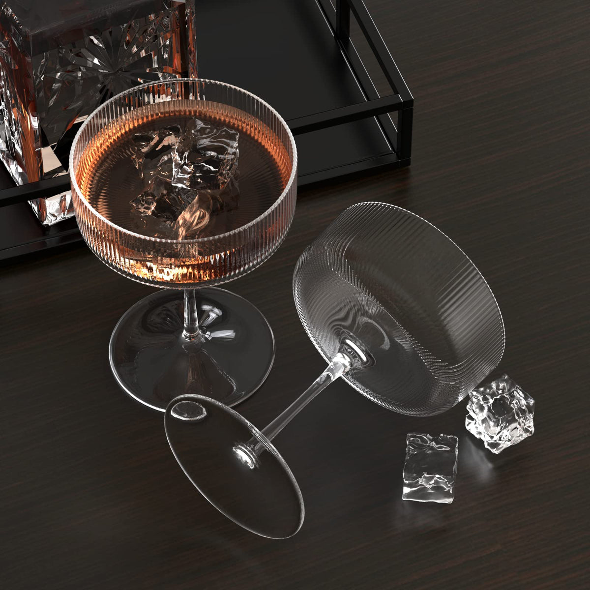 6 Pcs 10 oz Ribbed Coupe Cocktail Glasses Y165372