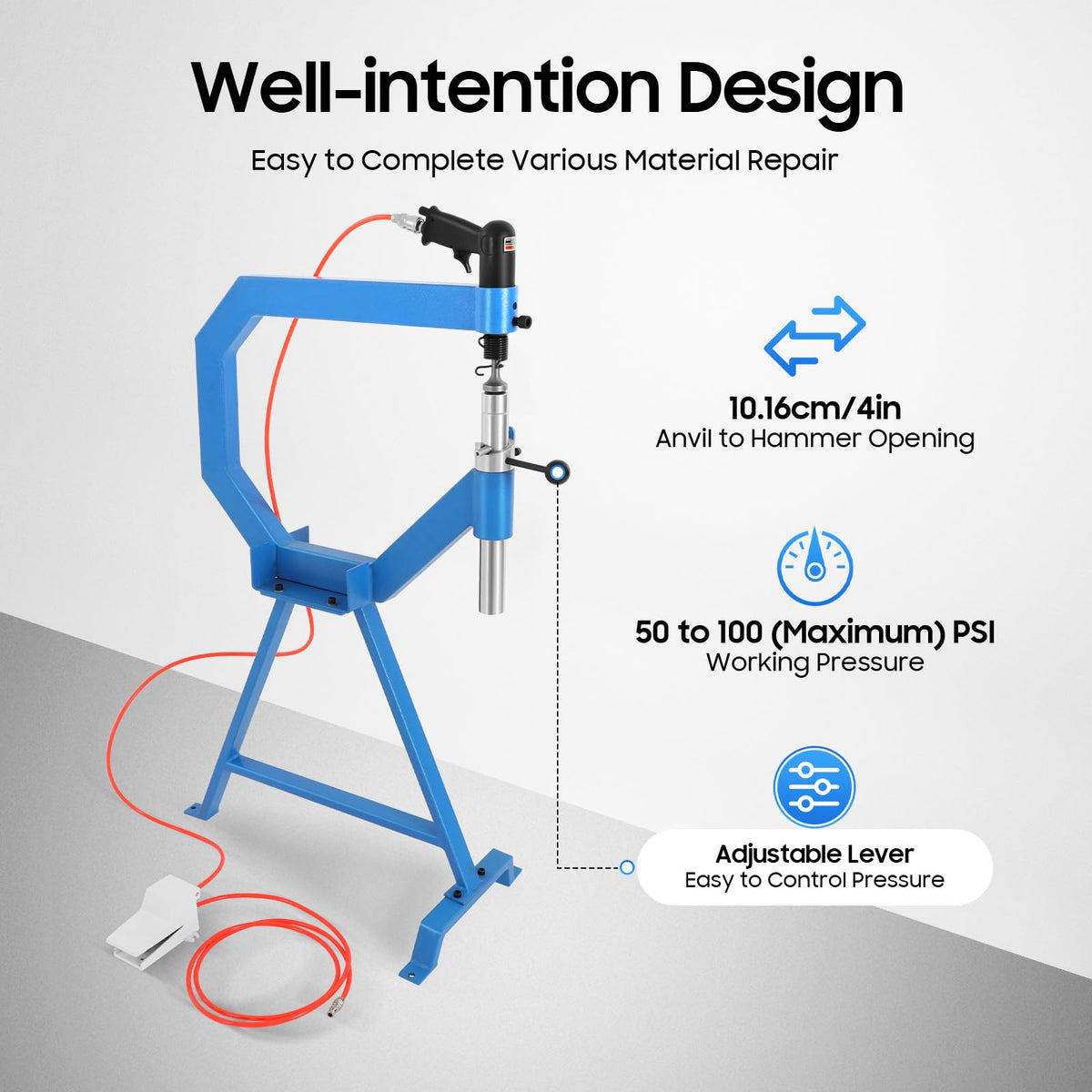 Pneumatic Planishing Hammer with 1/2/3" Radius Anvil & Foot Pedal J498