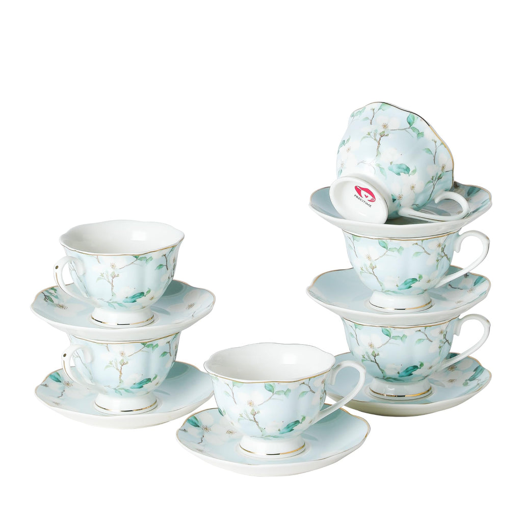 6oz Porcelain Tea Cup & Saucer Set of 6 J613