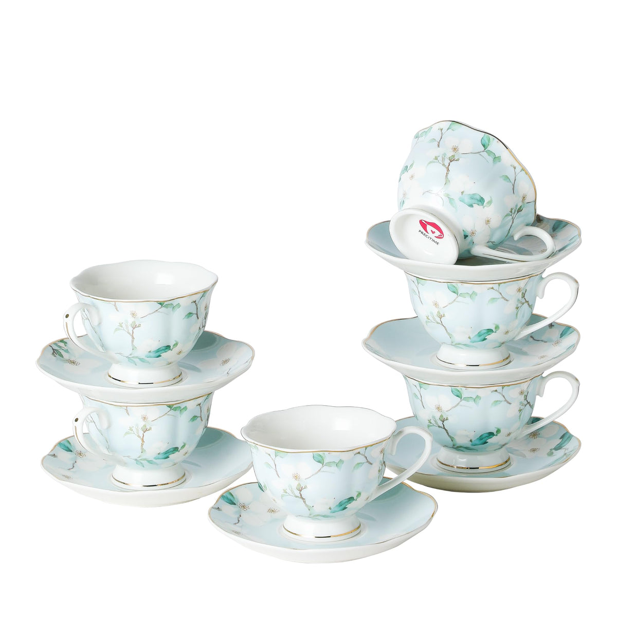 6oz Porcelain Tea Cup & Saucer Set of 6 J613