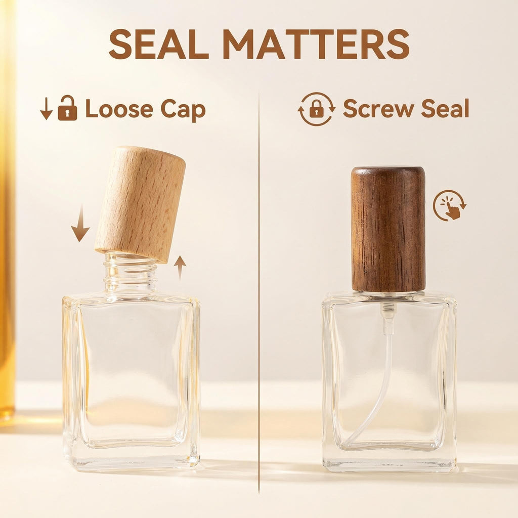 2 Pcs 15ml Clear Mini Glass Perfume Bottle with Wood Lid Q1843