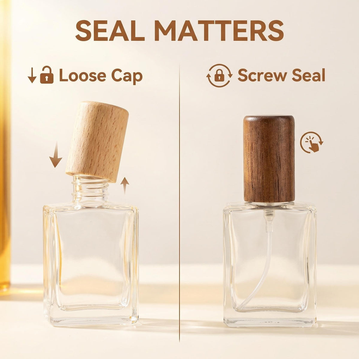 2 Pcs 15ml Clear Mini Glass Perfume Bottle with Wood Lid Q1843