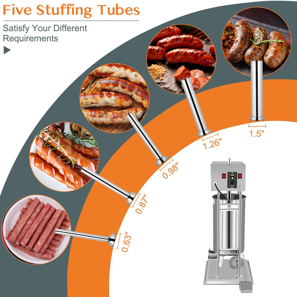 15L Electric Stainless Steel Sausage Stuffer with 5 Stuffing Tubes T847857