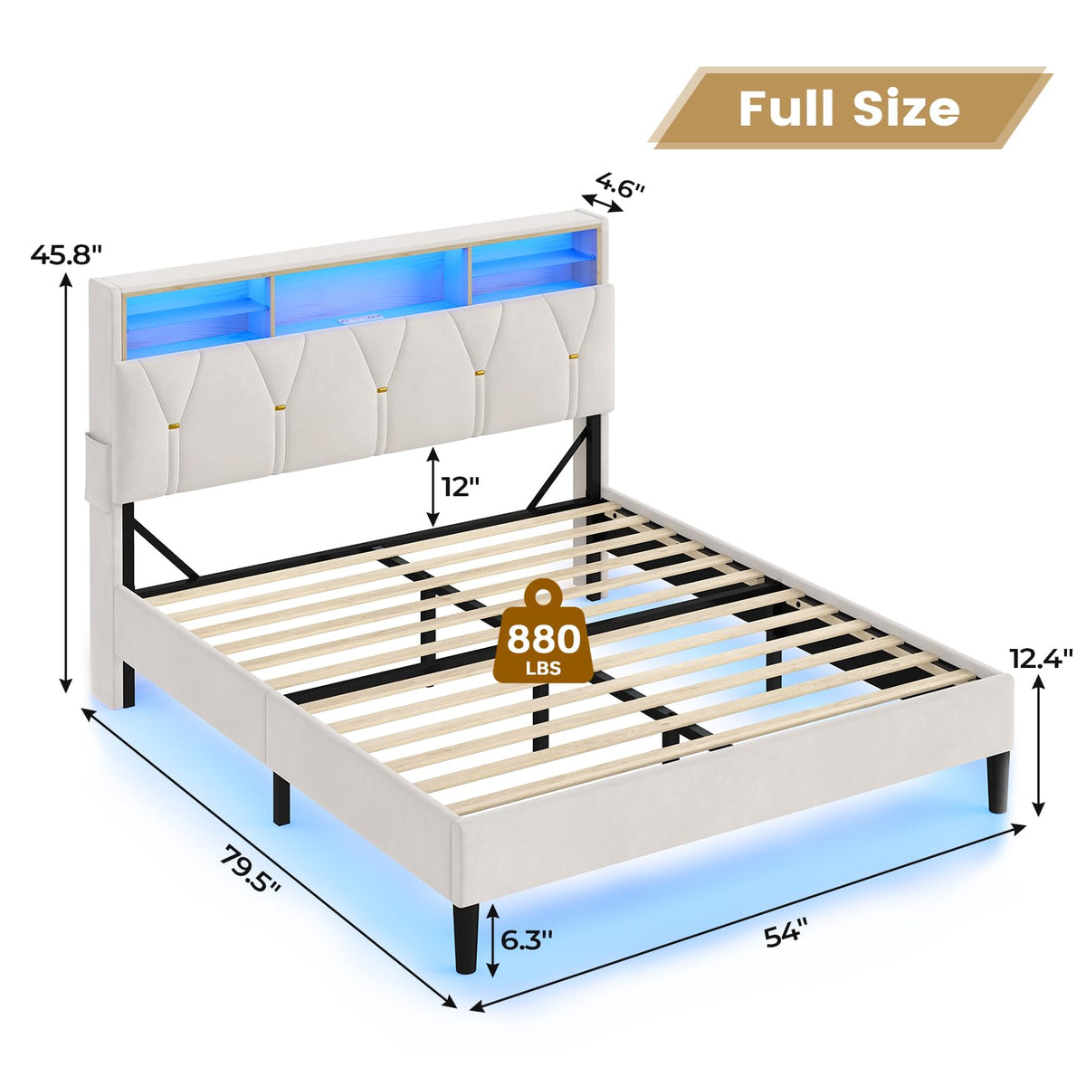 Full Size Velvet Upholstered Platform Bed Frame with Storage Headboard H70450