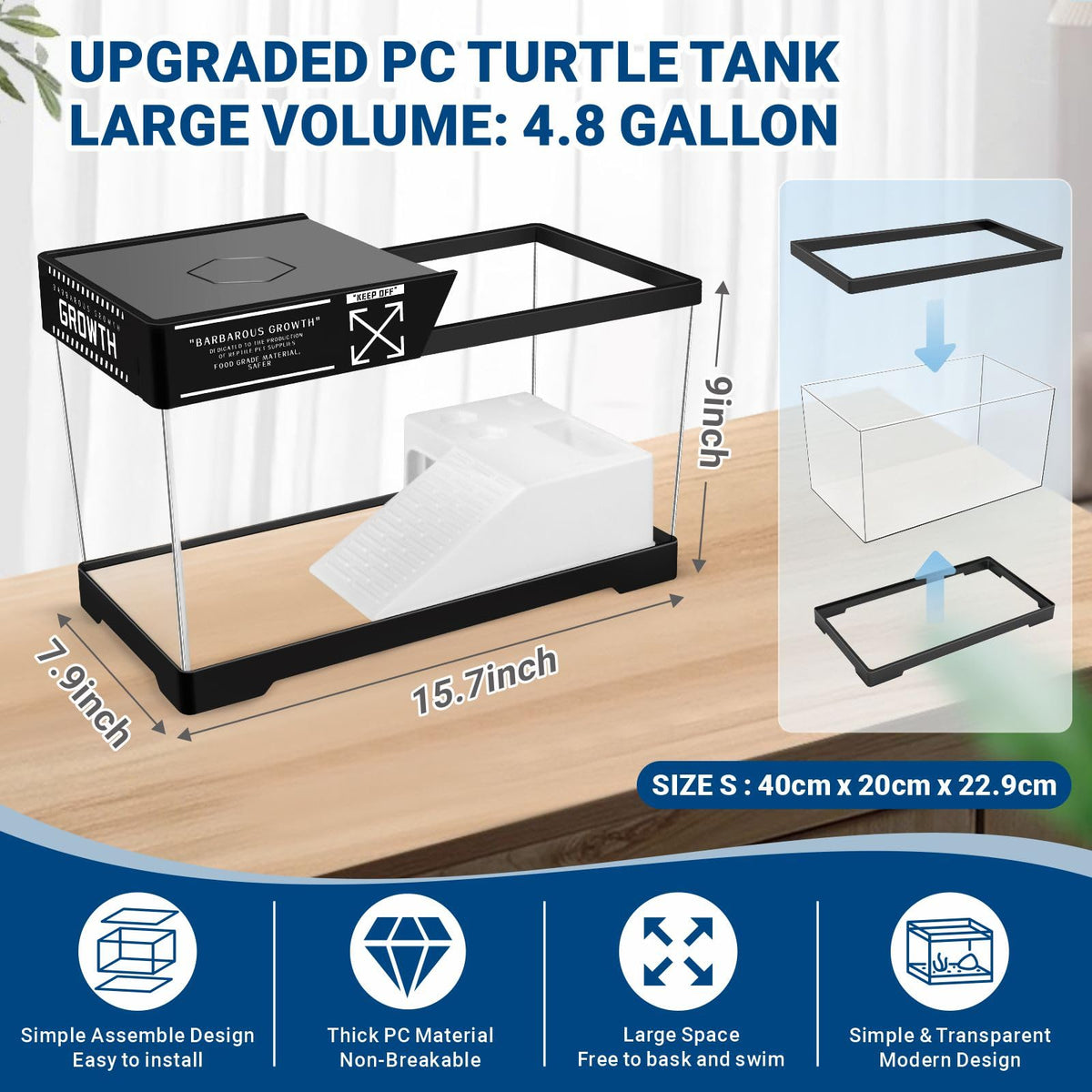 Turtle Tank Kit with Lamp Filter Lid Black S47309