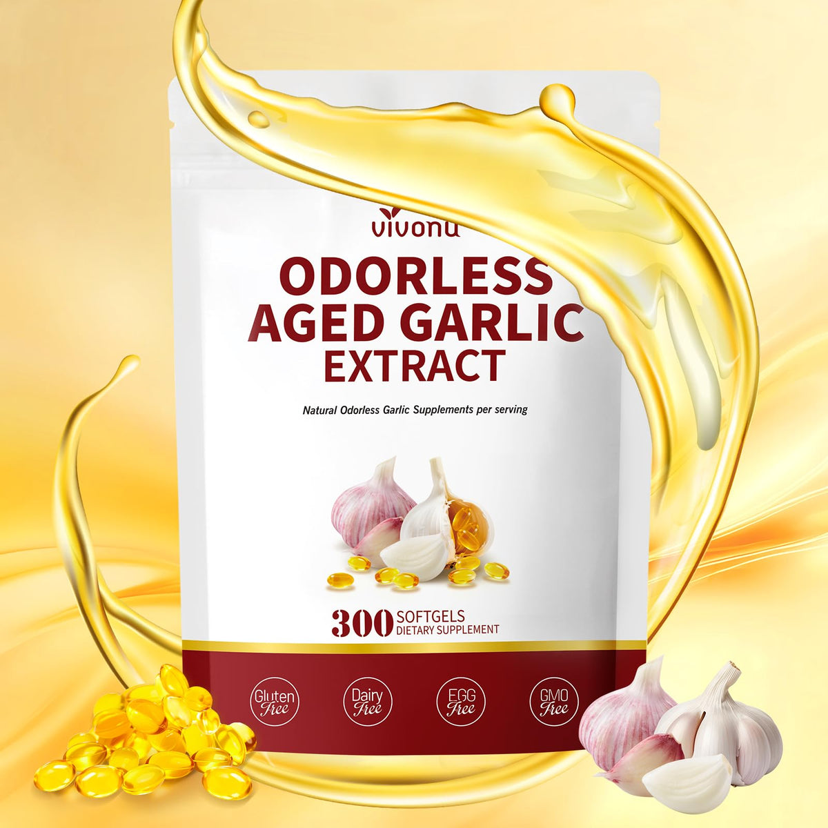 Aged Garlic Extract Capsules, 300 Softgels, Odorless, Gluten Free D702576