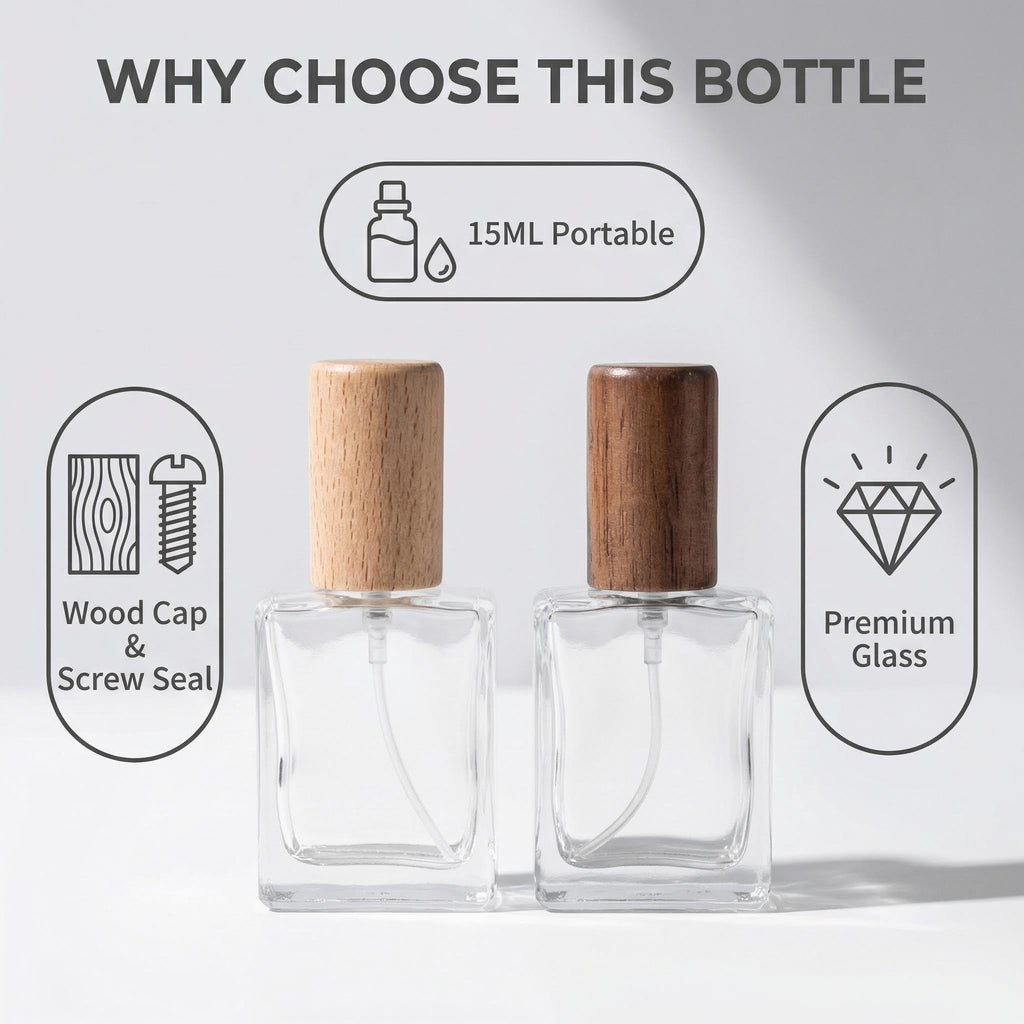 2 Pcs 15ml Clear Mini Glass Perfume Bottle with Wood Lid Q1843