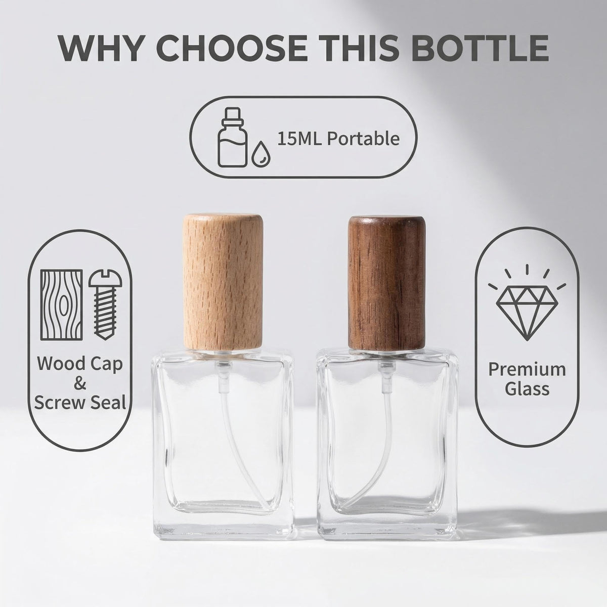 2 Pcs 15ml Clear Mini Glass Perfume Bottle with Wood Lid Q1843
