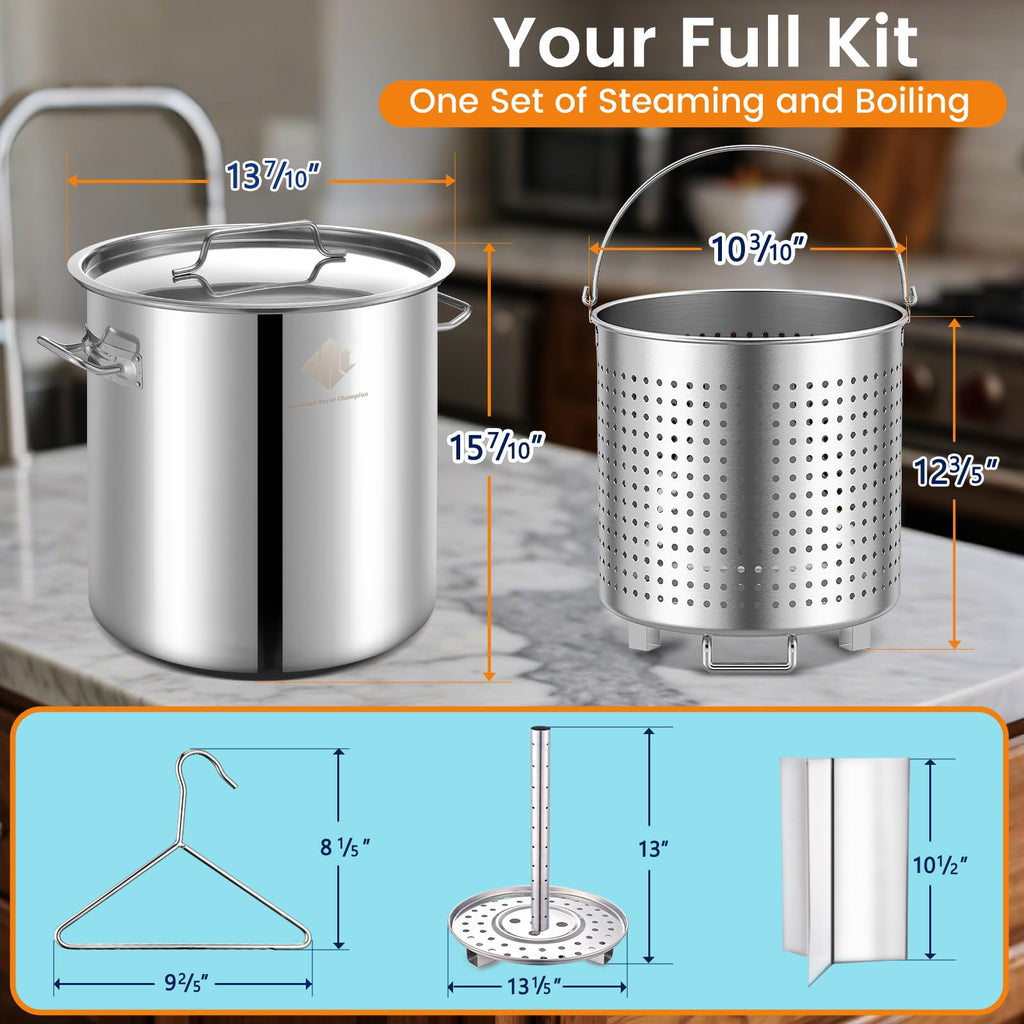 40 Quart Stainless Steel Stockpot with Basket and Steam Rack P898135