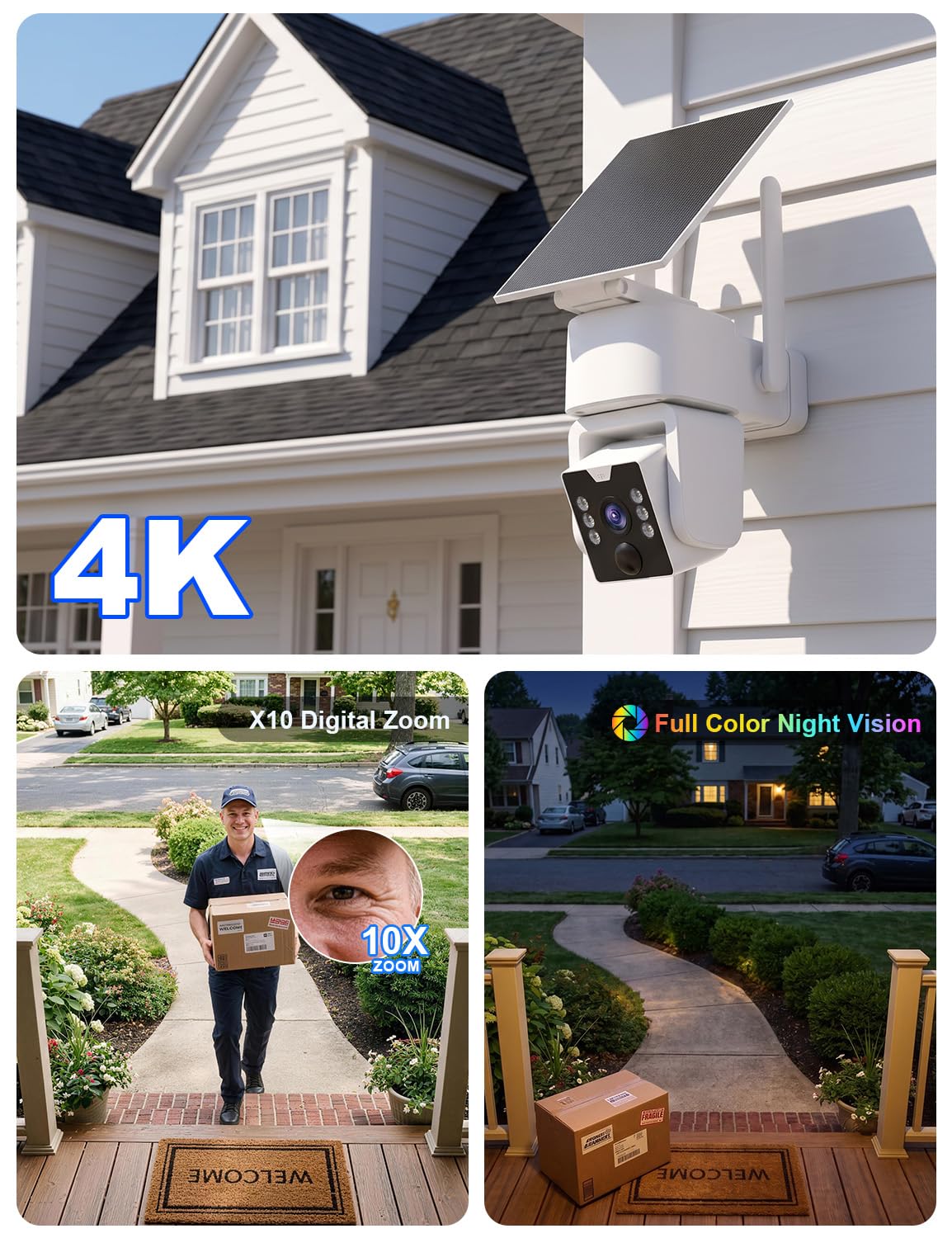 Wireless Outdoor Security Camera System, 4MP, 4 Cam-Kit, Color Night Vision F786486