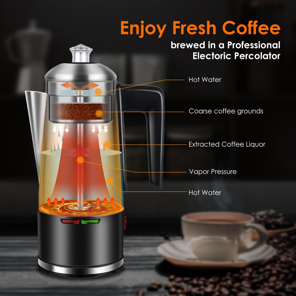 800W Stainless Steel Electric Coffee Percolator 12 Cups P17133