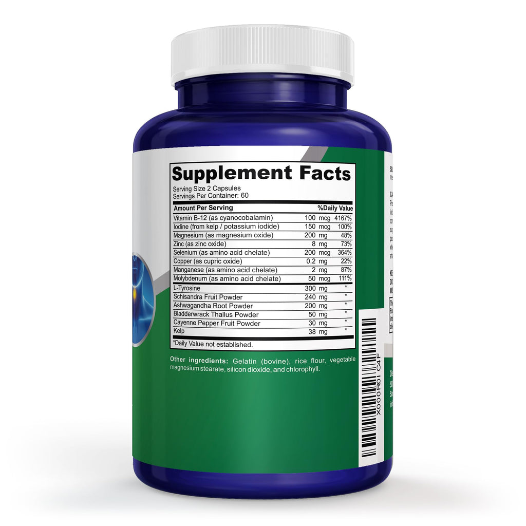 Thyroid Support Supplement 120 Capsules with Vitamin B-12 F27365