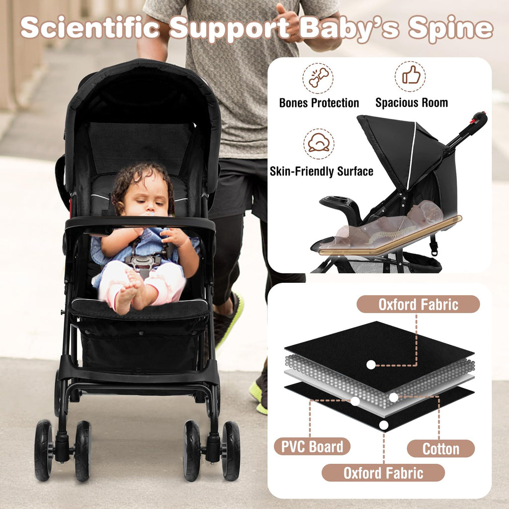 Lightweight Compact Toddler Travel Stroller with Canopy, 5-Point Harness, Storage Basket, One-Hand Fold, Black G913173