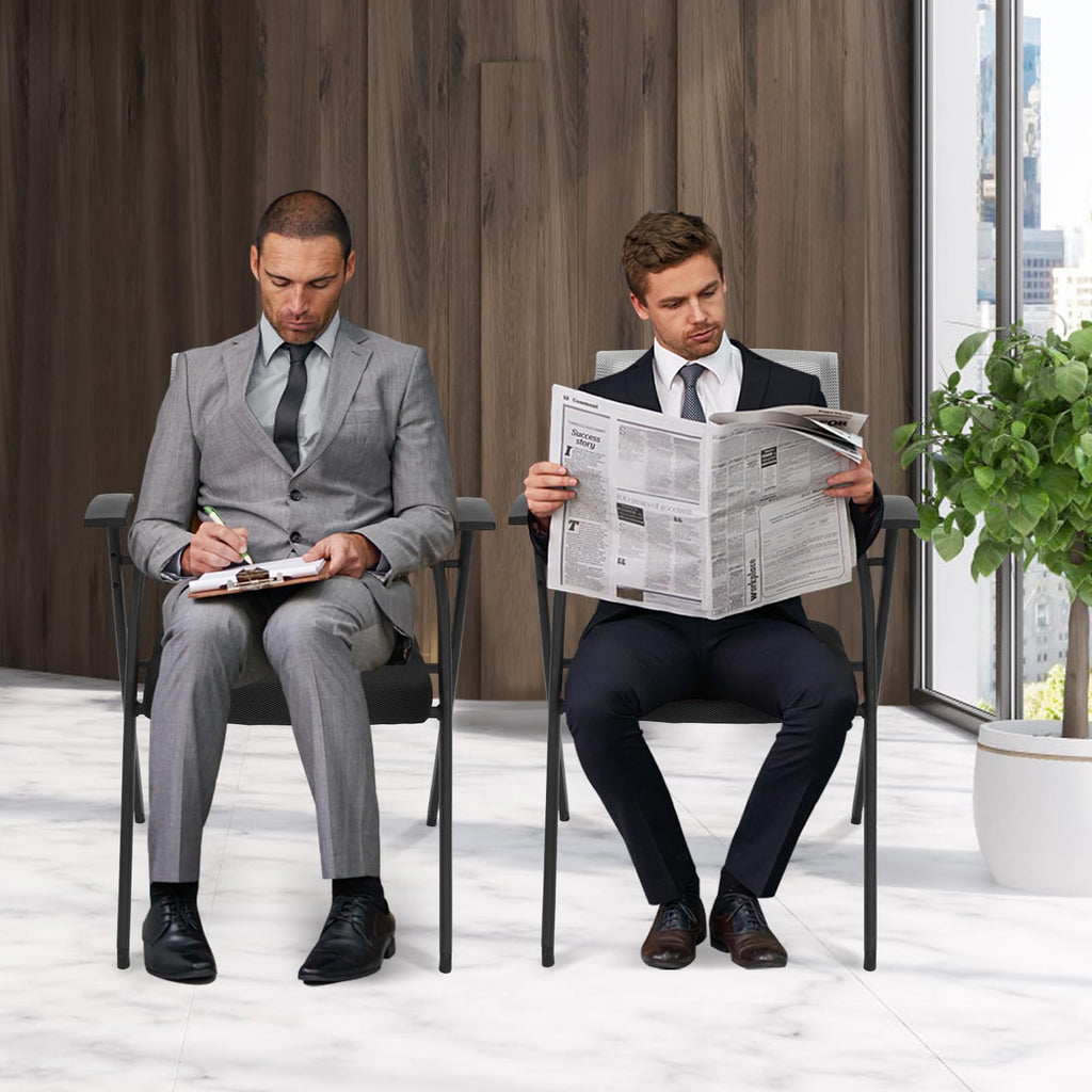 Grey Mesh Back Stacking Arm Chairs U5955