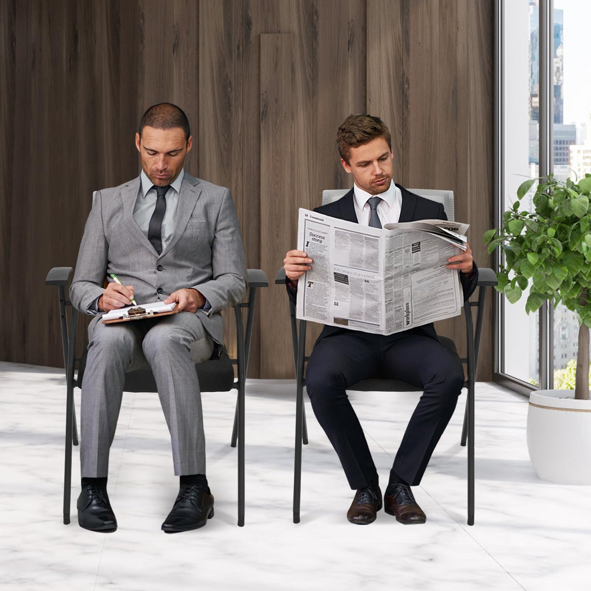 Grey Mesh Back Stacking Arm Chairs U5955
