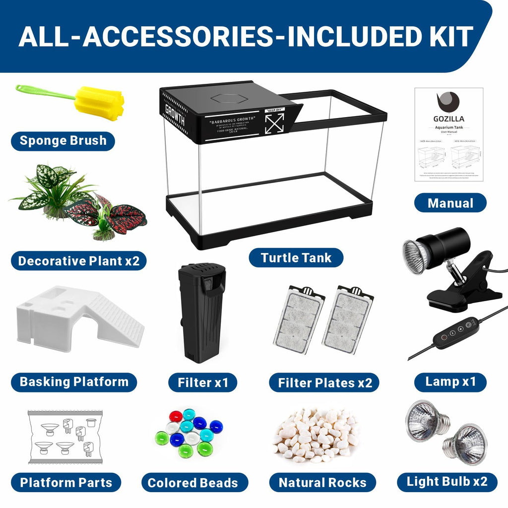 Turtle Tank Kit with Lamp Filter Lid Black S47309