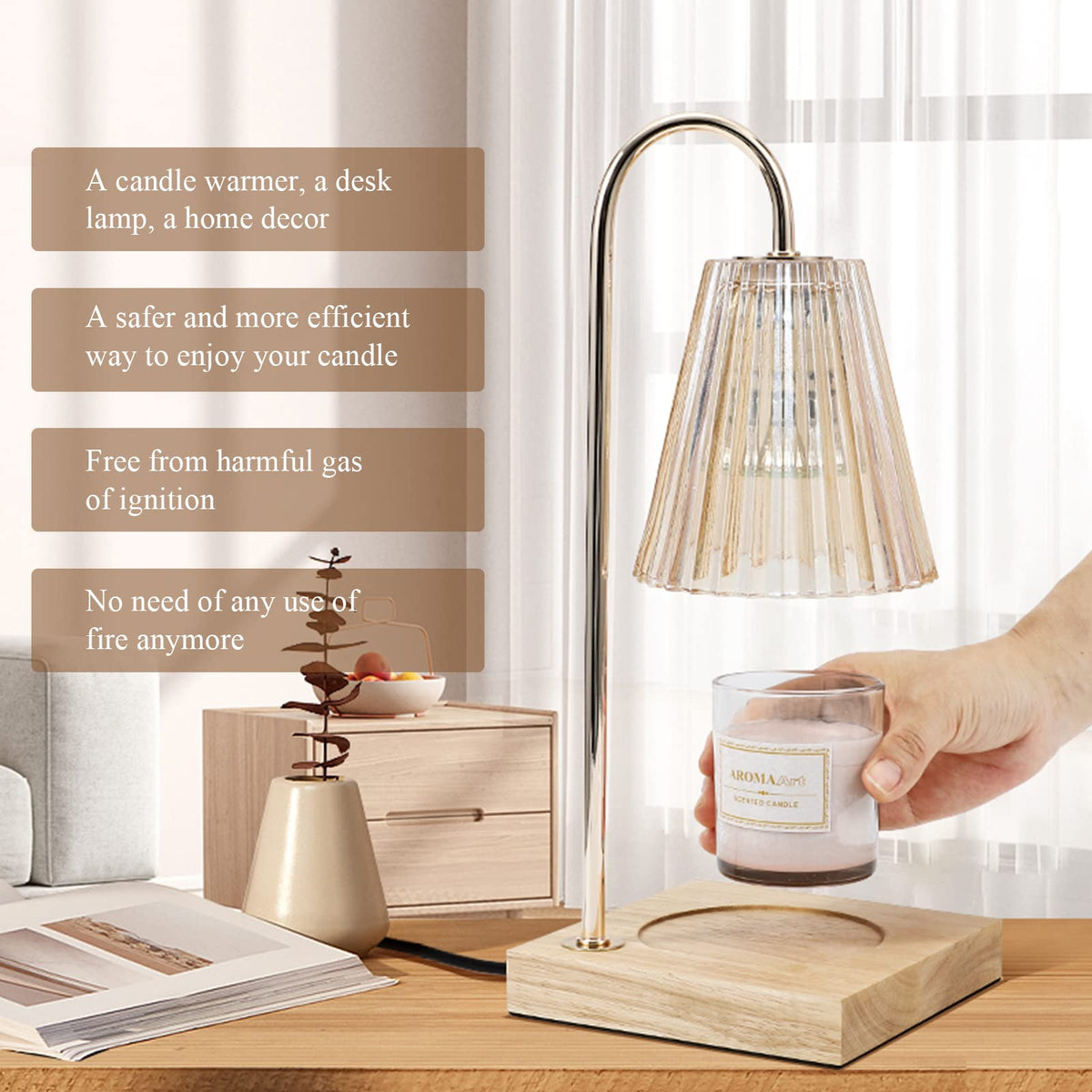 Dimmable Candle Warmer Lamp with Timer Wood Base P880953