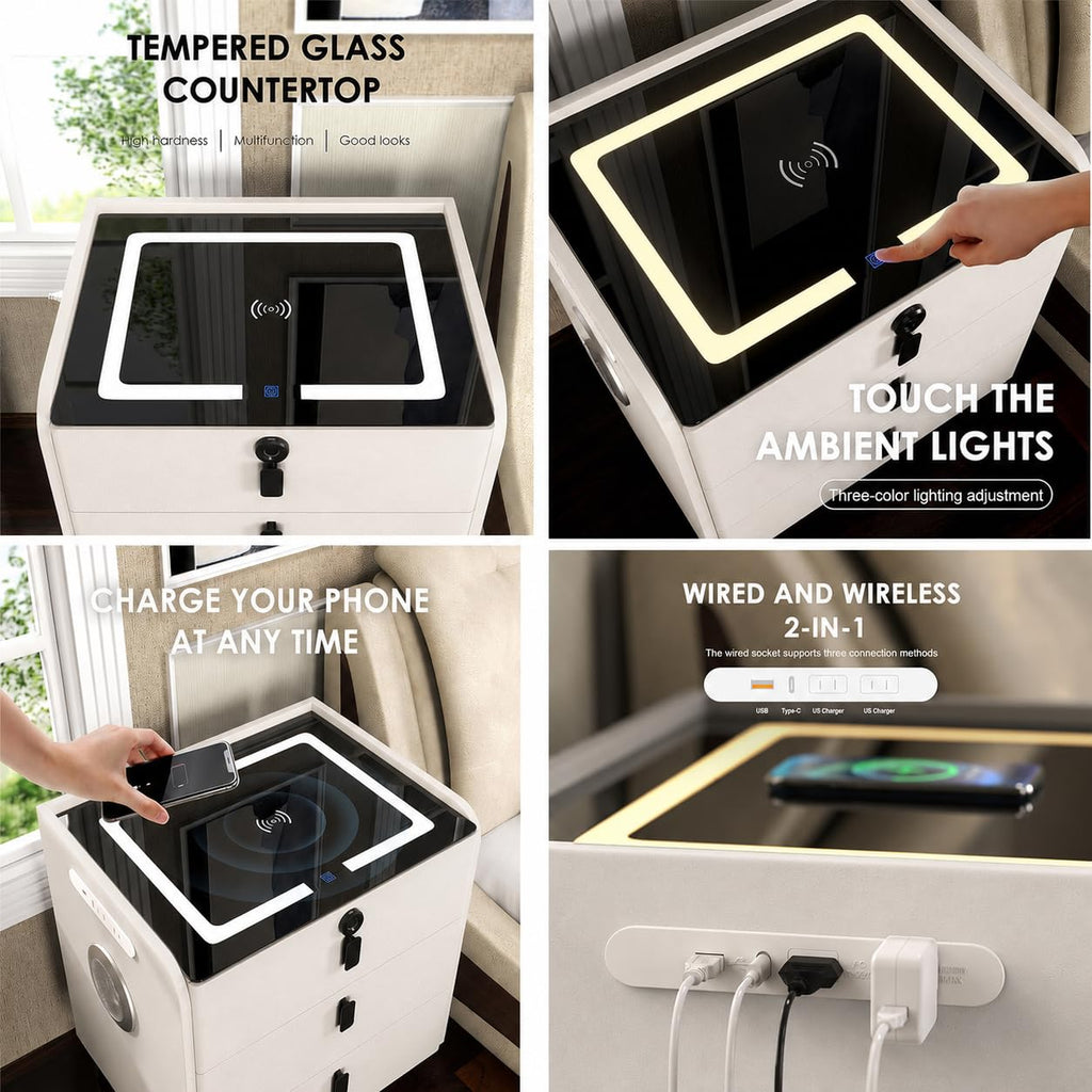 Wireless Charging Nightstand with Fingerprint Lock O335