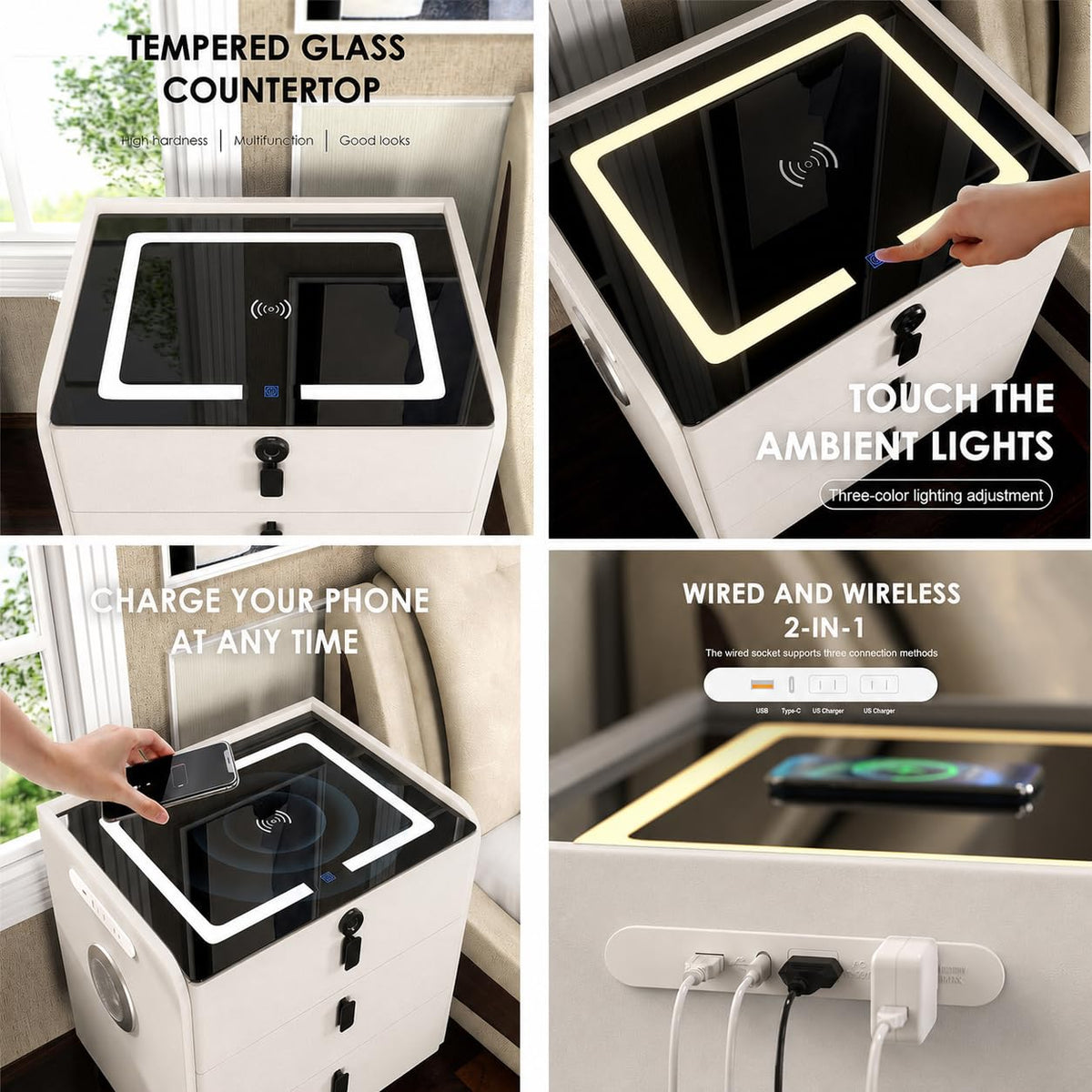 Wireless Charging Nightstand with Fingerprint Lock O335