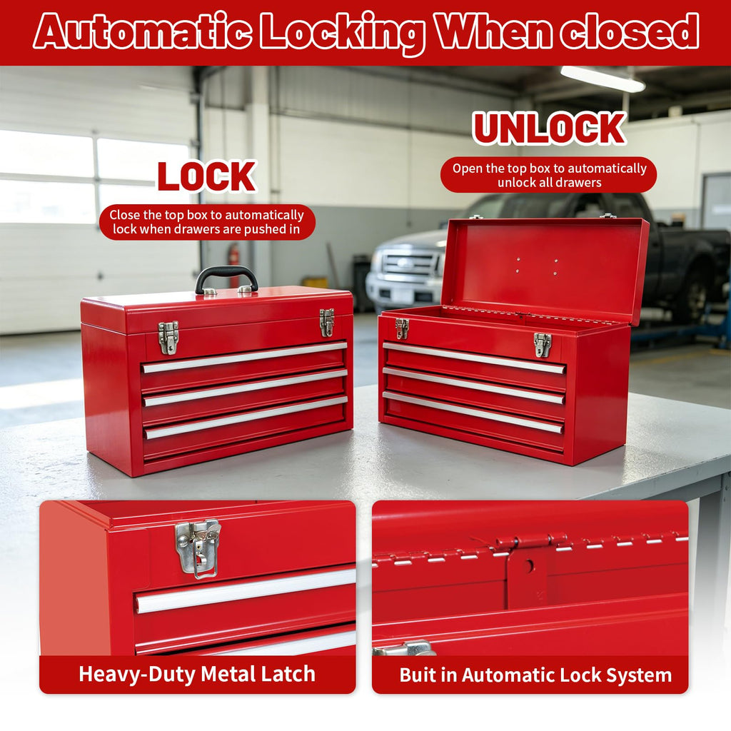 20.5-Inch Metal Tool Box with 3 Drawers Y22657