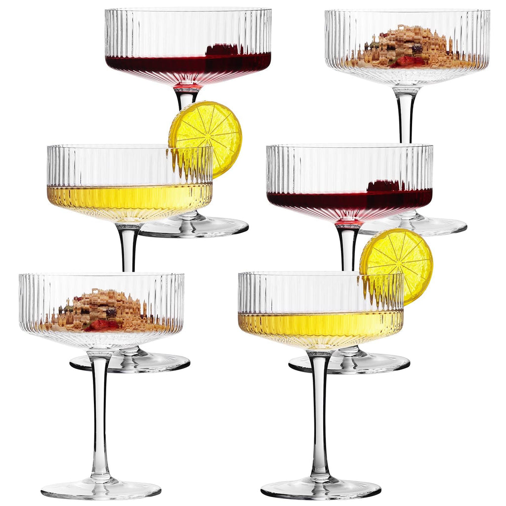 6 Pcs 10 oz Ribbed Coupe Cocktail Glasses Y165372