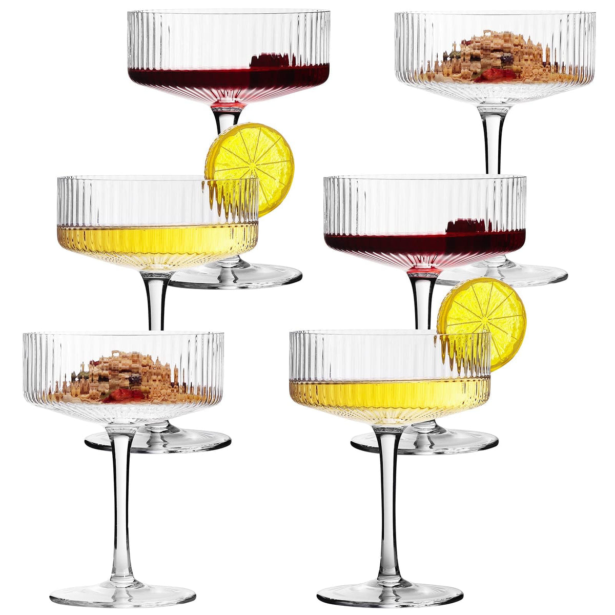 6 Pcs 10 oz Ribbed Coupe Cocktail Glasses Y165372