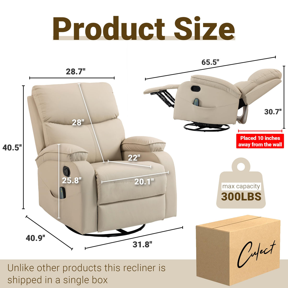 Beige Leather Swivel Rocking Recliner Chair Y425055