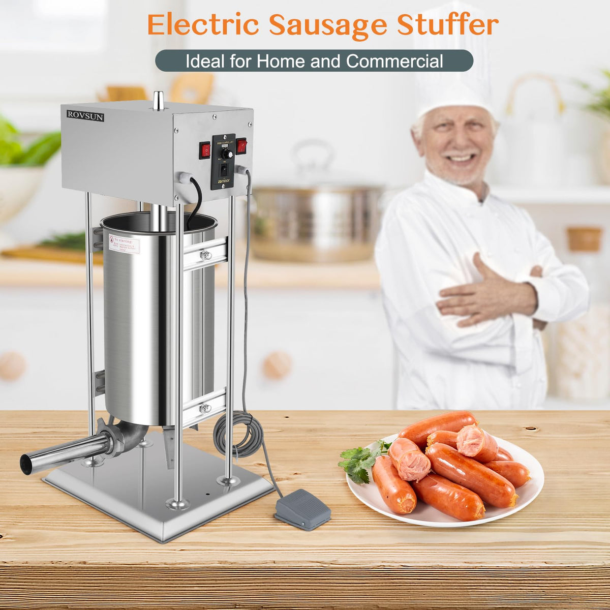 15L Electric Stainless Steel Sausage Stuffer with 5 Stuffing Tubes T847857