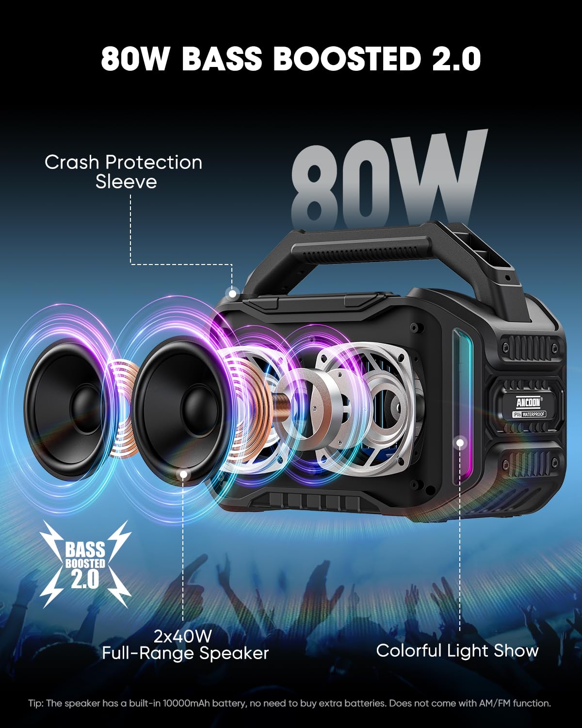 80W Bluetooth Wireless Speaker with Bass N23437